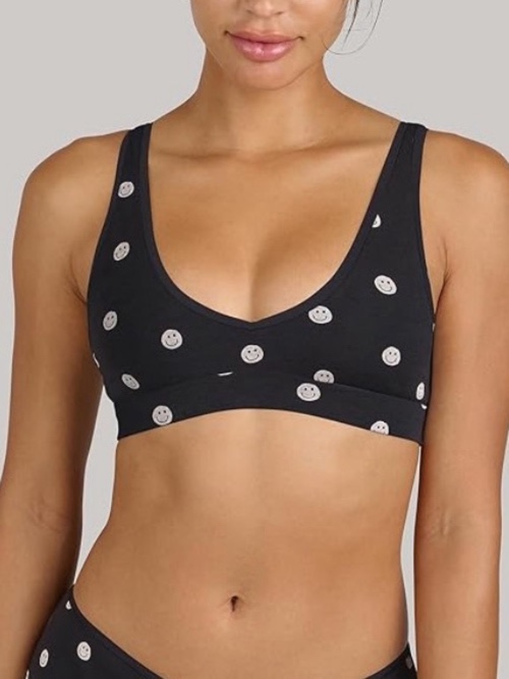 MeUndies Stretch Cotton V-Neck Bralette Black with White Smileys Size Medium